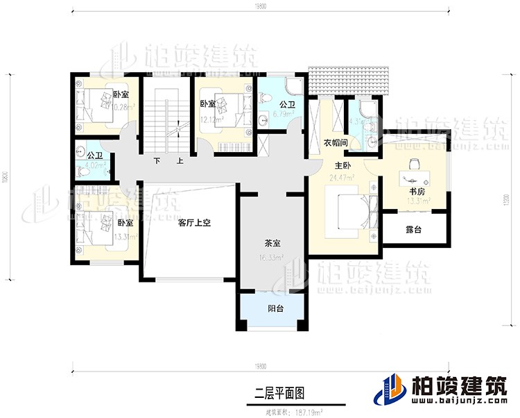 二層：4臥室，陽台，露台 ，衣帽間，書房，內衛，公衛 ，茶室