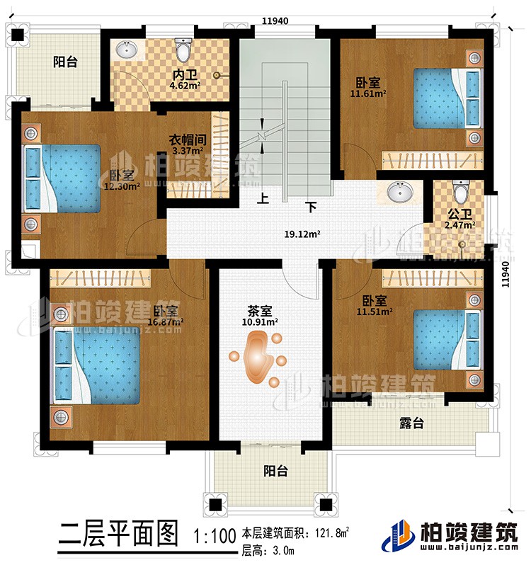 二層：4臥室、衣帽間、茶室、公衛、內衛、2陽台、露台