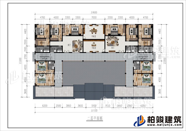 二層：2客廳、2書畫室、公衛、10臥室、2衣帽間、4內衛、2露台