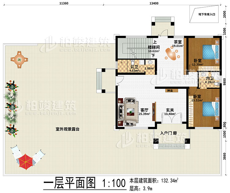 一層：起居室、樓梯間、書房、3臥室、衣帽間、公衛、內衛、陽台